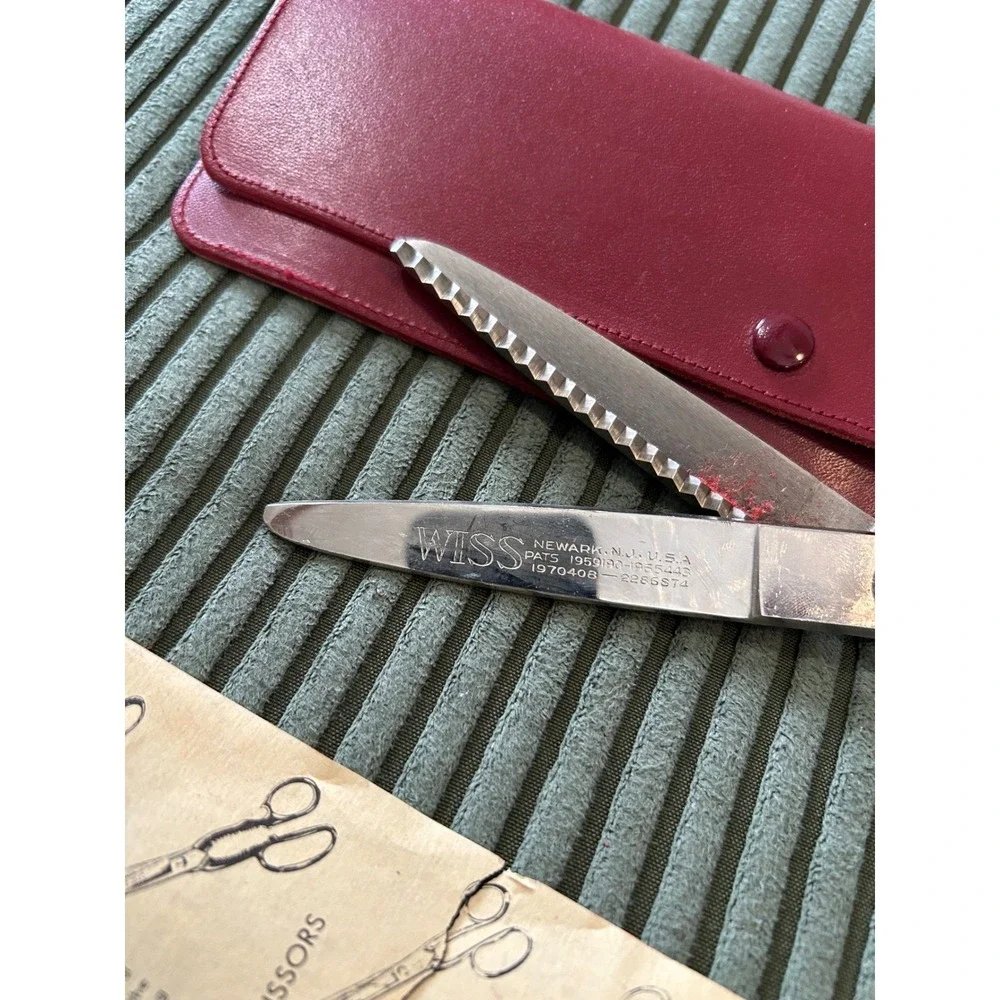 Vintage Wiss Pinking Shears with Red Leather Case -‎ Vintage Sewing Scissors